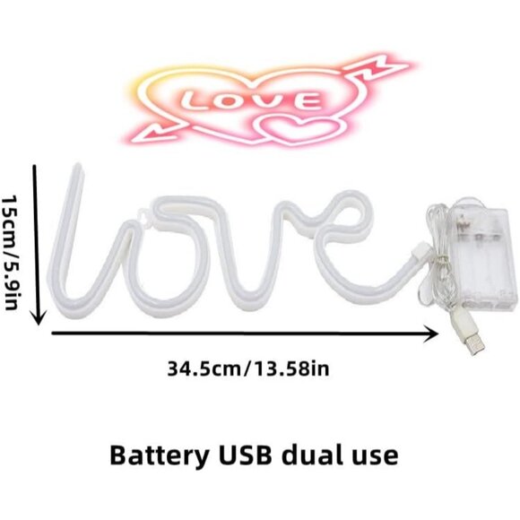 Love Neon Sign Warm White LED Wall Light USB or Battery for Room Party Decor - Picture 6 of 6